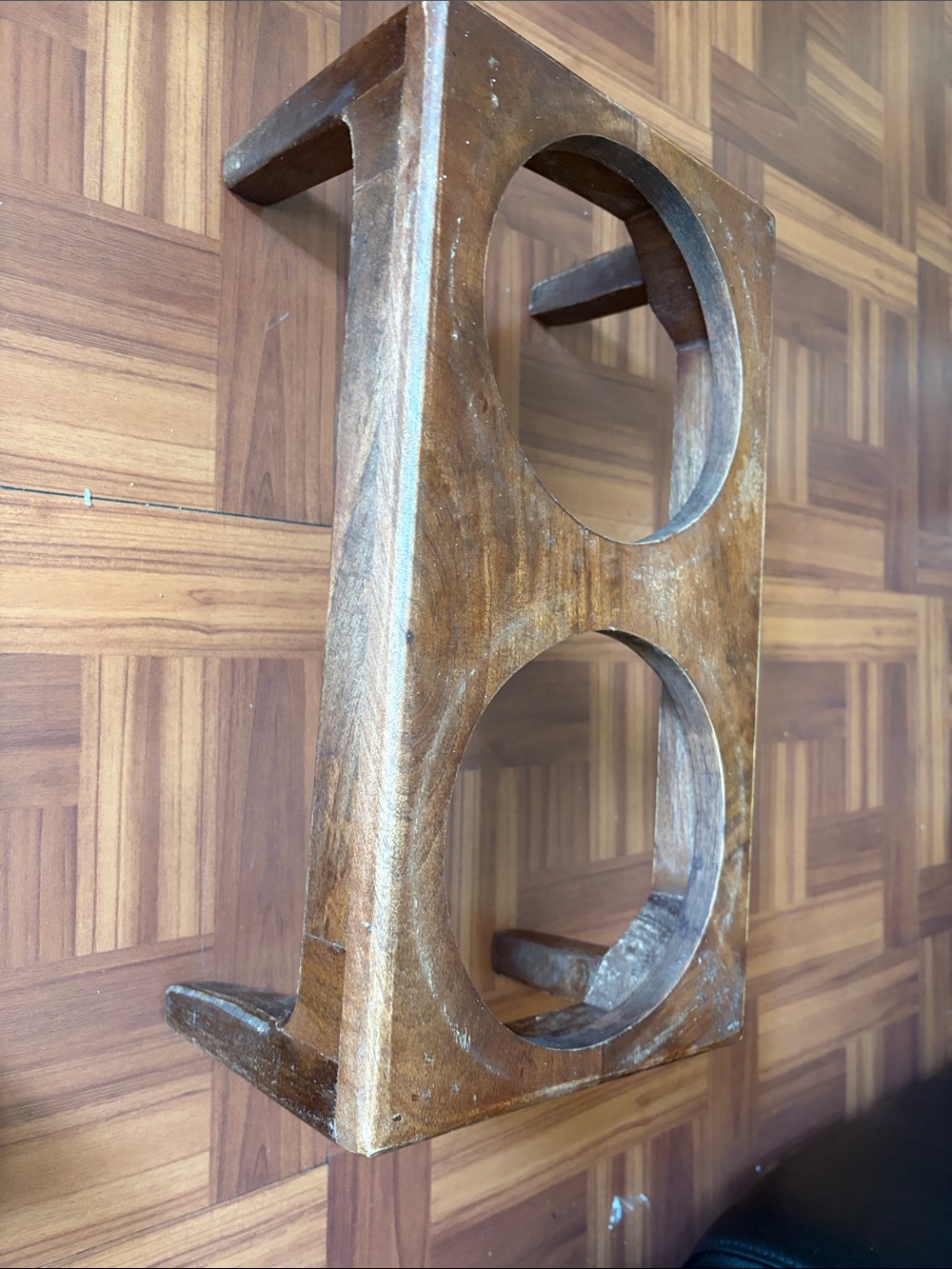 Wooden Raised Double Dog Bowl Stand - Brown